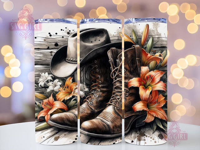 Hat & Boots Western Cowgirl Cowhide 20oz Tumbler Wrap Sublimation Design, Straight Tapered Tumbler Wrap, Country Girl Tumbler Png, Instant Digital Download Sublimation SvggirlplusArt 