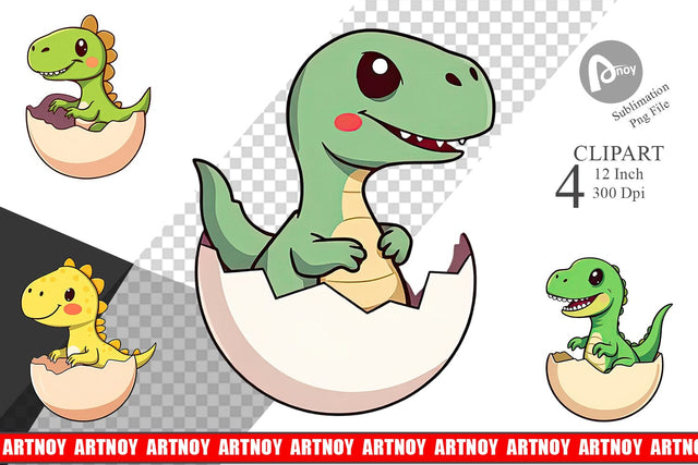 Hatching Baby Dinosaur Clipart Sublimation artnoy 