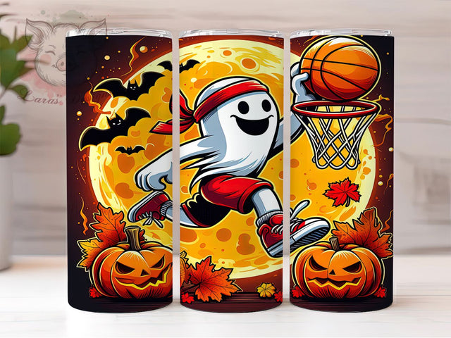 Haunted Basketball Ghost Halloween Tumbler, Spooky Ghost Sports Wrap, Basketball Halloween Drinkware, Haunted Hoops Tumbler Design, Ghost Playing Basketball Wrap, Sporty Spooky Sublimation, Halloween Athlete Sublimation Lara' s Designs 