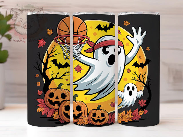 Haunted Basketball Ghost Halloween Tumbler, Spooky Ghost Sports Wrap, Basketball Halloween Drinkware, Haunted Hoops Tumbler Design, Ghost Playing Basketball Wrap, Sporty Spooky Sublimation, Halloween Athlete Sublimation Lara' s Designs 