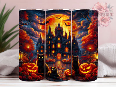 Haunted Black Cat Gothic Halloween Tumbler, Halloween Cat Cup, Spooky Cat Wrap, 20Oz Sublimation Design, Gothic Cat Mug, Autumn Halloween Drinkware, Haunted Cat Tumbler Sublimation Li Zamperini 