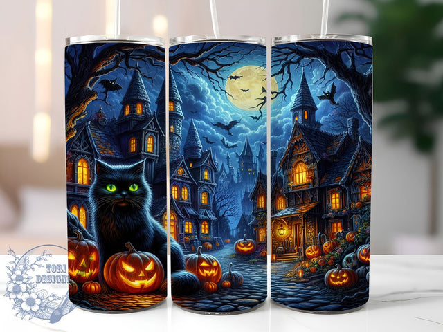 Haunted Black Cat Gothic Halloween Tumbler, Haunted Cat Cup, Spooky Cat Wrap, 20Oz Sublimation Design, Gothic Cat Mug, Autumn Halloween Drinkware, Haunted Black Cat Tumbler Sublimation ToriDesigns 