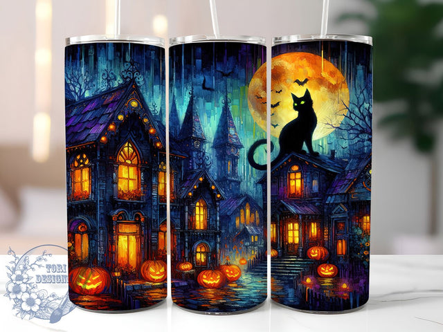 Haunted Black Cat Gothic Halloween Tumbler, Haunted Cat Cup, Spooky Cat Wrap, 20Oz Sublimation Design, Gothic Cat Mug, Autumn Halloween Drinkware, Haunted Black Cat Tumbler Sublimation ToriDesigns 