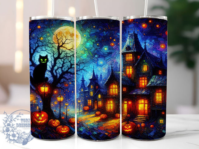 Haunted Black Cat Gothic Halloween Tumbler, Haunted Cat Cup, Spooky Cat Wrap, 20Oz Sublimation Design, Gothic Cat Mug, Autumn Halloween Drinkware, Haunted Black Cat Tumbler Sublimation ToriDesigns 