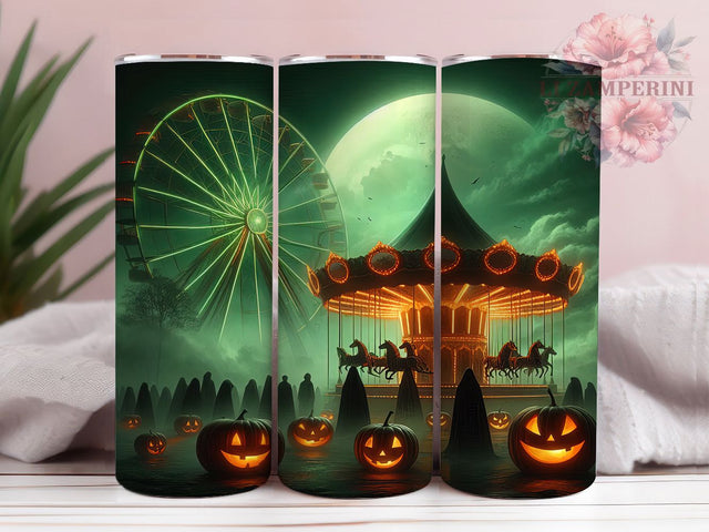 Haunted Carnival Halloween Tumbler, Spooky Ferris Wheel Wrap, Lime Cream Halloween Cup, Haunted Fairground Sublimation, Gothic Carnival Drinkware, Creepy Midway Tumbler, Eerie Amusement Park Wrap Sublimation Li Zamperini 