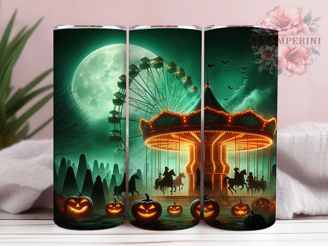 Haunted Carnival Halloween Tumbler, Spooky Ferris Wheel Wrap, Lime Cream Halloween Cup, Haunted Fairground Sublimation, Gothic Carnival Drinkware, Creepy Midway Tumbler, Eerie Amusement Park Wrap Sublimation Li Zamperini 