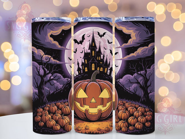 Haunted Castle Halloween Tumbler Wrap, Haunted Castle Png, 20oz Skinny Tumbler, Pumpkin Tumbler Png, Sublimation Design, Spooky Season Png, Tumbler Wrap Download Sublimation SvggirlplusArt 