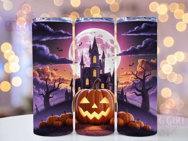 Haunted Castle Halloween Tumbler Wrap, Haunted Castle Png, 20oz Skinny Tumbler, Pumpkin Tumbler Png, Sublimation Design, Spooky Season Png, Tumbler Wrap Download Sublimation SvggirlplusArt 