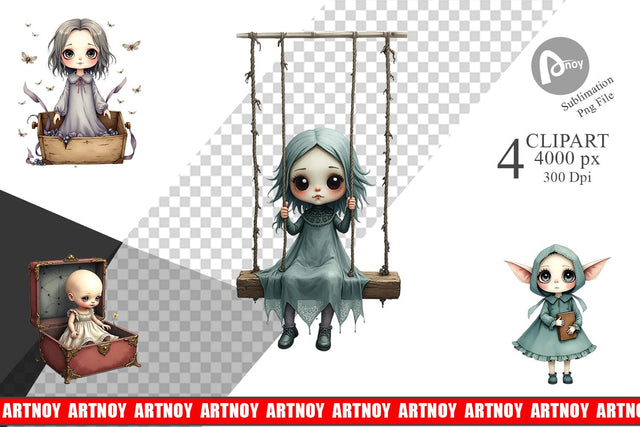 Haunted Doll Spirits Clipart Sublimation artnoy 