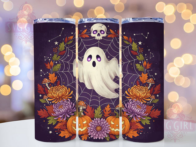 Haunted Ghost Floral Garden Halloween Tumbler, Halloween Floral Wrap, Spooky Floral Design, 20Oz Skinny Tumbler, Autumn Ghost Sublimation, Haunted Garden Drinkware, Floral Halloween Tumbler Sublimation SvggirlplusArt 