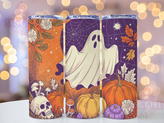 Haunted Ghost Floral Garden Halloween Tumbler, Halloween Floral Wrap, Spooky Floral Design, 20Oz Skinny Tumbler, Autumn Ghost Sublimation, Haunted Garden Drinkware, Floral Halloween Tumbler Sublimation SvggirlplusArt 