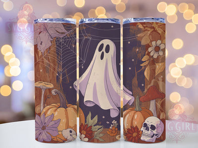 Haunted Ghost Floral Garden Halloween Tumbler, Halloween Floral Wrap, Spooky Floral Design, 20Oz Skinny Tumbler, Autumn Ghost Sublimation, Haunted Garden Drinkware, Floral Halloween Tumbler Sublimation SvggirlplusArt 