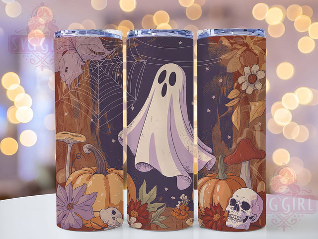 Haunted Ghost Floral Garden Halloween Tumbler, Halloween Floral Wrap, Spooky Floral Design, 20Oz Skinny Tumbler, Autumn Ghost Sublimation, Haunted Garden Drinkware, Floral Halloween Tumbler Sublimation SvggirlplusArt 