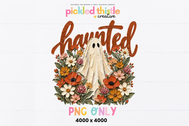 Haunted Ghost PNG, Floral Halloween Shirt Graphic Sublimation Pickled Thistle Creative 