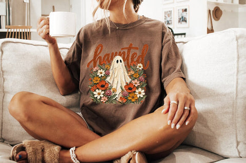 Haunted Ghost PNG, Floral Halloween Shirt Graphic Sublimation Pickled Thistle Creative 