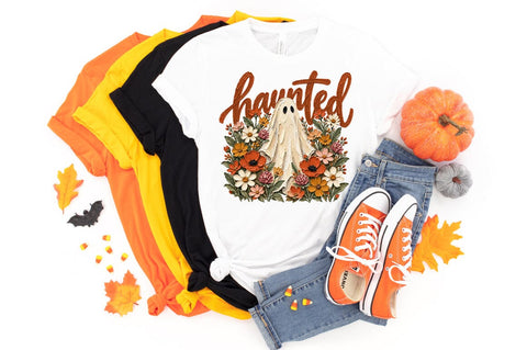 Haunted Ghost PNG, Floral Halloween Shirt Graphic Sublimation Pickled Thistle Creative 