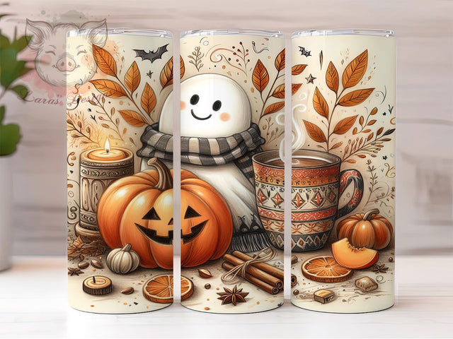 Haunted Ghost Pumpkin Halloween Tumbler, Halloween Wrap, Spooky Design, 20Oz Tumbler, Sublimation Design, Haunted Theme, Trick or Treat Sublimation Lara' s Designs 