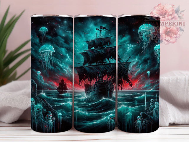 Haunted Ghost Ship Pirate Tumbler, Haunted Pirate Wrap, Gothic Nautical PNG, 20oz Sublimation Design, Skeleton Crew Cup, Dark Ocean Art, Spooky Sea Tumbler Sublimation Li Zamperini 