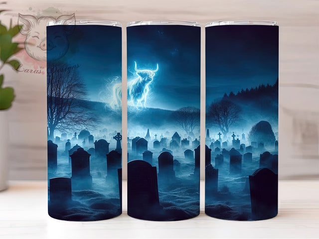 Haunted Graveyard Cow Halloween Tumbler, Ghost Scene Wrap, Halloween Cow Design, Spooky Cemetery Tumbler, Haunted Cow Sublimation, Gothic Graveyard Wrap, Creepy Farmhouse Tumbler Sublimation Lara' s Designs 