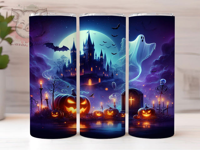 Haunted Halloween Ghost Tumbler, Halloween Ghosts Wrap, Pumpkins Tumbler Design, Spooky Tumbler Sublimation, Haunted Halloween Drinkware, Ghost And Pumpkin Wrap, Creepy Fall Tumbler Sublimation Lara' s Designs 