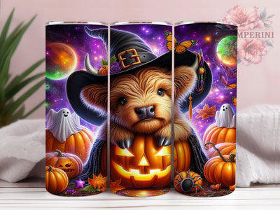 Haunted Highland Cow Tumbler, Cute Spooky Cow Wrap, 20oz Tumbler Sublimation, Creepy Cute Farm Animal Design, Haunted Cow Sublimation, Fall Highland Cow Tumbler, Witchy Cow Wrap Sublimation Li Zamperini 