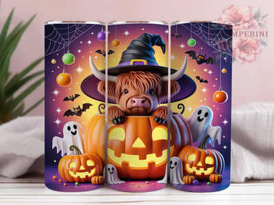Haunted Highland Cow Tumbler, Cute Spooky Cow Wrap, 20oz Tumbler Sublimation, Creepy Cute Farm Animal Design, Haunted Cow Sublimation, Fall Highland Cow Tumbler, Witchy Cow Wrap Sublimation Li Zamperini 