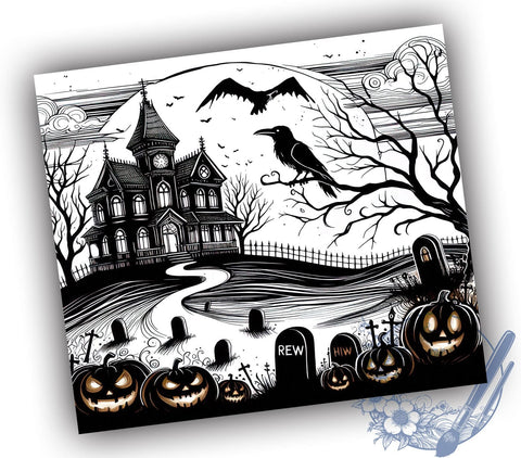 Haunted House 20oz Skinny Tumbler, Creepy House Tumbler Png, Straight & Tapered Tumbler Wrap, Instant Digital Download Sublimation ToriDesigns 