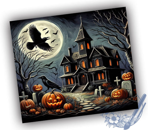 Haunted House 20oz Skinny Tumbler, Creepy House Tumbler Png, Straight & Tapered Tumbler Wrap, Instant Digital Download Sublimation ToriDesigns 