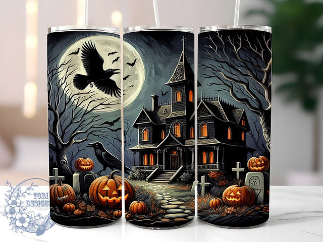 Haunted House 20oz Skinny Tumbler, Creepy House Tumbler Png, Straight & Tapered Tumbler Wrap, Instant Digital Download Sublimation ToriDesigns 
