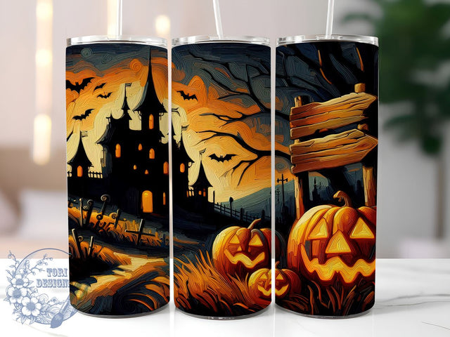 Haunted House 20oz Skinny Tumbler, Creepy House Tumbler Png, Straight & Tapered Tumbler Wrap, Instant Digital Download Sublimation ToriDesigns 