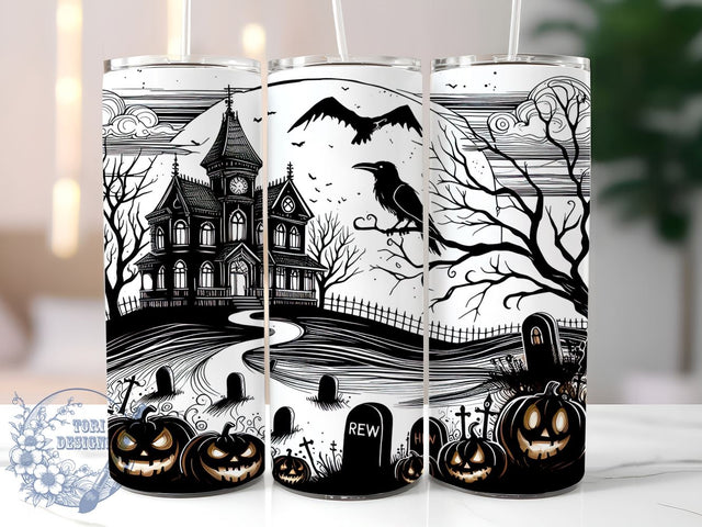 Haunted House 20oz Skinny Tumbler, Creepy House Tumbler Png, Straight & Tapered Tumbler Wrap, Instant Digital Download Sublimation ToriDesigns 
