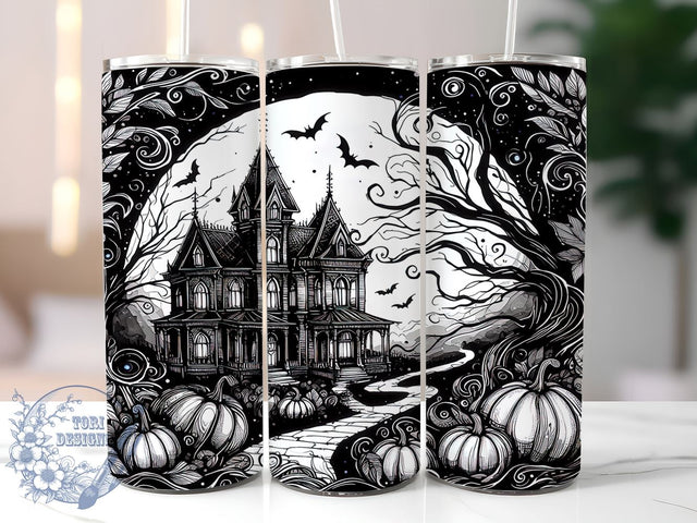 Haunted House 20oz Skinny Tumbler, Spooky Pumpkin Tumbler Png, Straight & Tapered Tumbler Wrap, Instant Digital Download Sublimation ToriDesigns 