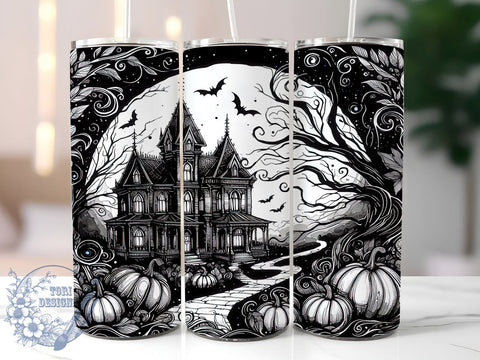 Haunted House 20oz Skinny Tumbler, Spooky Pumpkin Tumbler Png, Straight & Tapered Tumbler Wrap, Instant Digital Download Sublimation ToriDesigns 