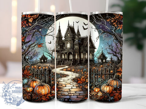 Haunted House 20oz Skinny Tumbler, Spooky Pumpkin Tumbler Png, Straight & Tapered Tumbler Wrap, Instant Digital Download Sublimation ToriDesigns 