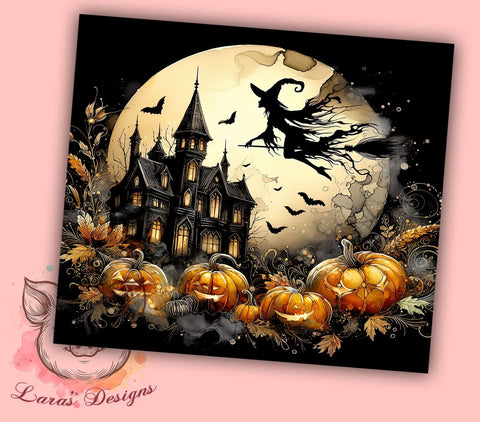 Haunted House 20oz Tumbler Png, Straight & Tapered Tumbler Png, Flying Witch & Full Moon Tumbler Png, Digital Download PNG Sublimation Lara' s Designs 