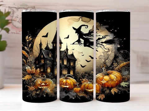 Haunted House 20oz Tumbler Png, Straight & Tapered Tumbler Png, Flying Witch & Full Moon Tumbler Png, Digital Download PNG Sublimation Lara' s Designs 