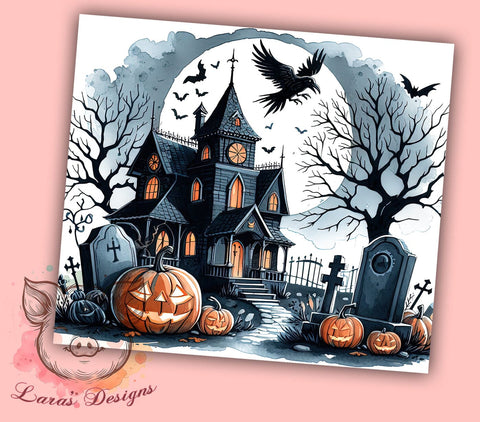Haunted House 20oz Tumbler Png, Straight & Tapered Tumbler Png, Spooky Halloween Tumbler Png, Digital Download PNG Sublimation Lara' s Designs 