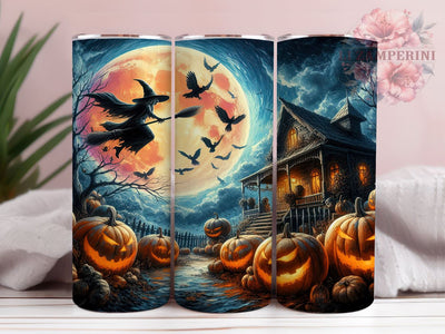 Haunted House 20oz Tumbler, Spooky Pumpkins Tumbler Png, Straight & Tapered Tumbler Wrap, Instant Digital Download Sublimation Li Zamperini 