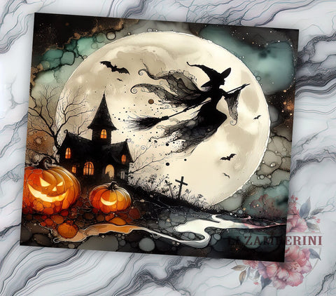 Haunted House 20oz Tumbler Wrap PNG, Spooky Pumpkins Tumbler Png, Straight & Tapered Tumbler Wrap, Instant Digital Download Sublimation Li Zamperini 