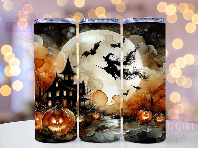 Haunted House 20oz Tumbler Wrap Sublimation Design, Straight Tapered Tumbler Wrap, Flying Witch & Full Moon Tumbler Png, Instant Digital Download Sublimation SvggirlplusArt 