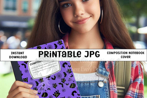 Haunted House Composition Notebook Cover – Spooky Bats, Cobwebs & Gothic Houses – Printable 6.9" x 10" JPG for 7.5" x 9.75" Notebooks – Halloween or Year-Round – 300 DPI Sublimation Willow Paige Farms 