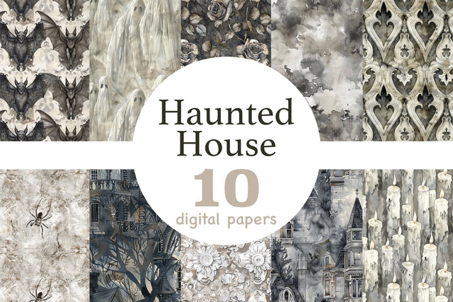Haunted House Digital Paper | Halloween Pattern Bundle Digital Pattern GlamArtZhanna 