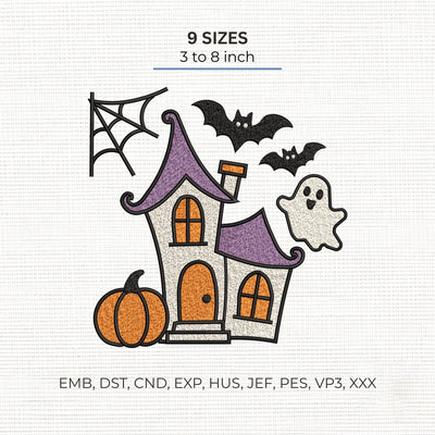 Haunted House Embroidery Design – Cute Halloween Ghost Bat Pumpkin Machine Embroidery File Embroidery/Applique DESIGNS PatternFeed8 