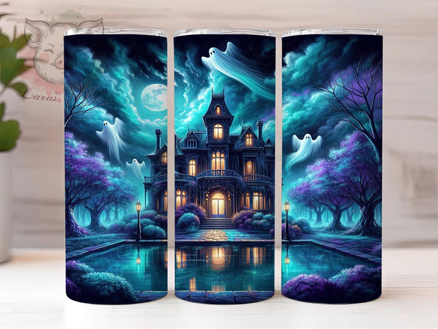 Haunted House Ghost Halloween Tumbler, Spooky Ghostly Wrap, Halloween Haunted Cup, Ghostly Night Sublimation, Creepy Haunted House Drinkware, Gothic Halloween Tumbler, Scary Ghost Wrap Design Sublimation Lara' s Designs 