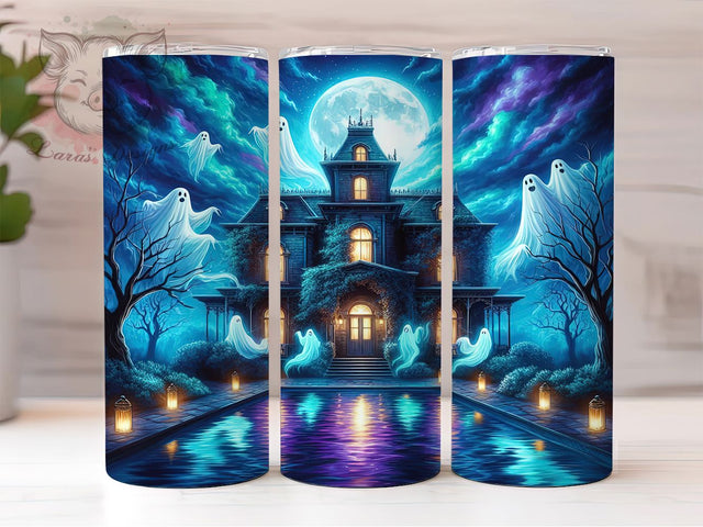 Haunted House Ghost Halloween Tumbler, Spooky Ghostly Wrap, Halloween Haunted Cup, Ghostly Night Sublimation, Creepy Haunted House Drinkware, Gothic Halloween Tumbler, Scary Ghost Wrap Design Sublimation Lara' s Designs 