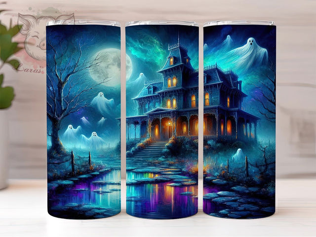 Haunted House Ghost Halloween Tumbler, Spooky Ghostly Wrap, Halloween Haunted Cup, Ghostly Night Sublimation, Creepy Haunted House Drinkware, Gothic Halloween Tumbler, Scary Ghost Wrap Design Sublimation Lara' s Designs 
