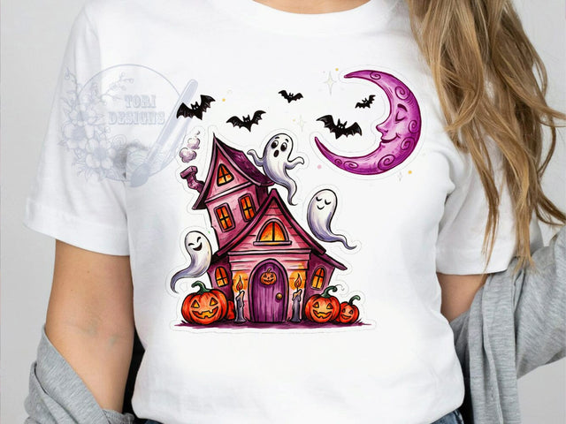 Haunted House Ghosts T-Shirt PNG, Spooky Ghosts, Halloween Pumpkins, Cartoon Bats, Sublimation PNG, Trendy Design, Holiday Shirt Sublimation ToriDesigns 