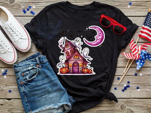 Haunted House Ghosts T-Shirt PNG, Spooky Ghosts, Halloween Pumpkins, Cartoon Bats, Sublimation PNG, Trendy Design, Holiday Shirt Sublimation ToriDesigns 