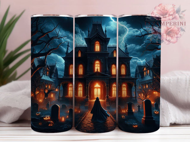 Haunted House Grim Reaper Tumbler, Spooky Mansion Wrap, Grim Reaper Cup, Halloween Haunted Design, Gothic Halloween Tumbler, 20oz Tumbler Wrap, Scary Halloween Sublimation Sublimation Li Zamperini 