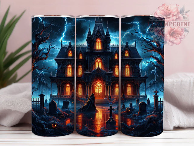 Haunted House Grim Reaper Tumbler, Spooky Mansion Wrap, Grim Reaper Cup, Halloween Haunted Design, Gothic Halloween Tumbler, 20oz Tumbler Wrap, Scary Halloween Sublimation Sublimation Li Zamperini 